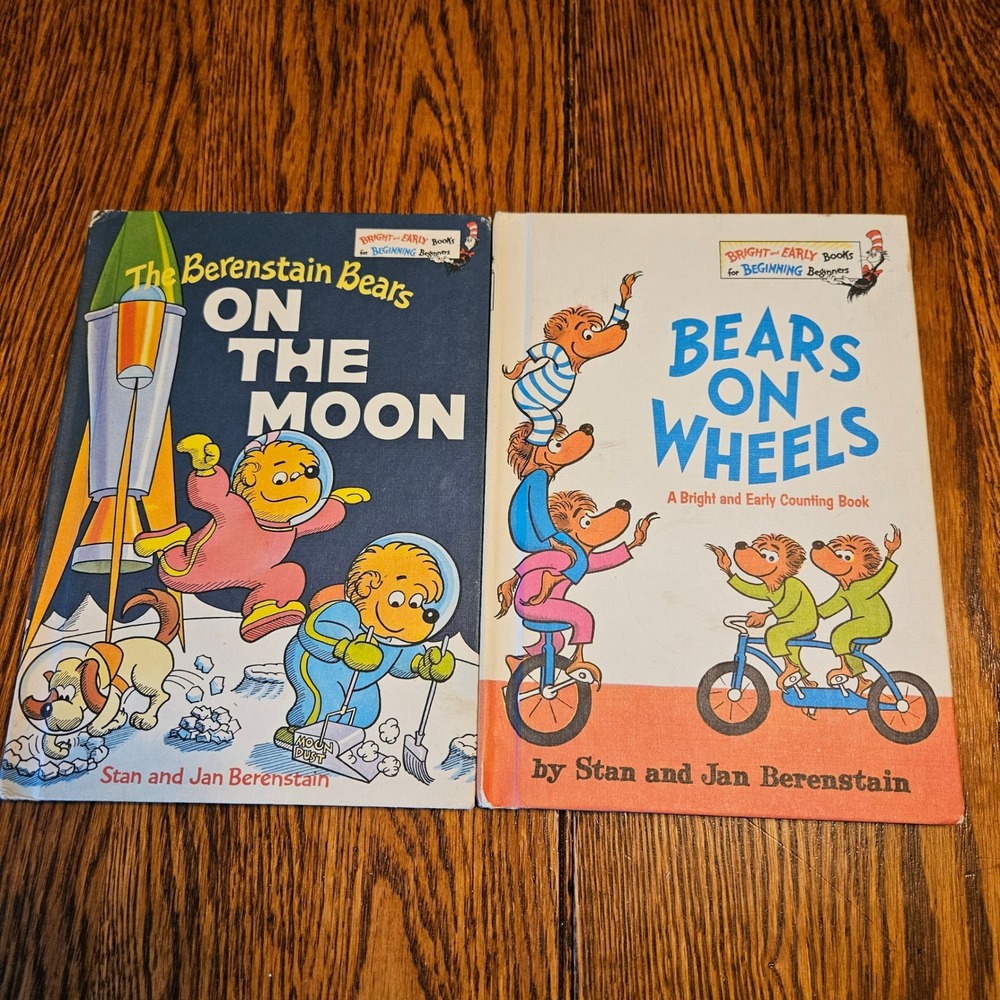 Berenstain Bears Book Lot On The Moon Bears on Wheels Vintage Hardcover Stan Jan